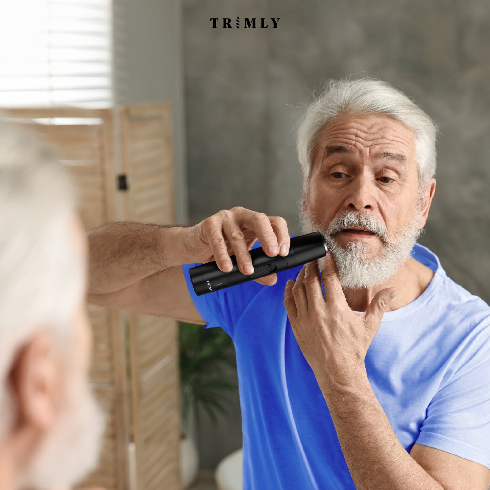 Man gebruikt de Trimly Precision Advance baardtrimmer voor een strakke en verzorgde uitstraling