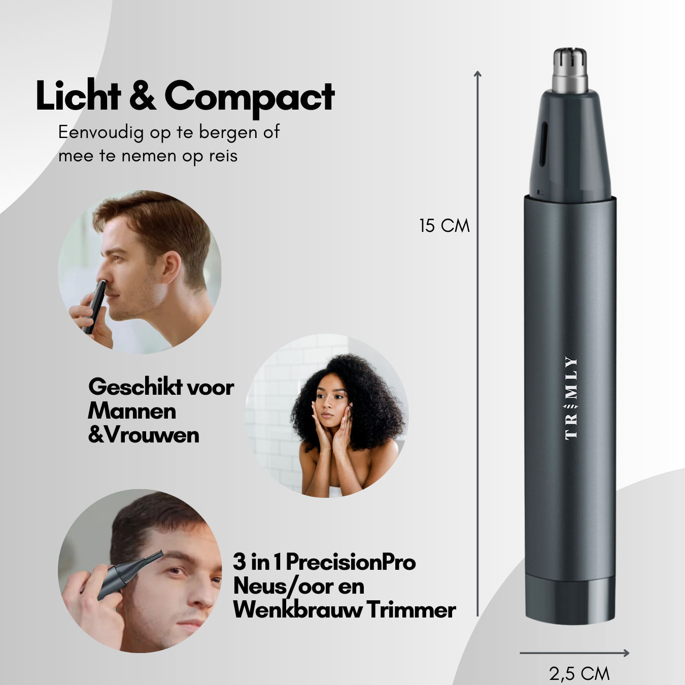 PrecisionPro neus en oorhaar wenkbrauw trimmer van Trimly oplaadbare neustrimmer licht en compact